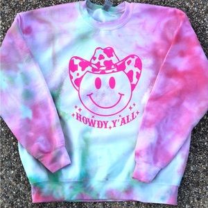 Women’s Size Large Howdy Y’all Smiley Cowboy Dyed Sweatshirt